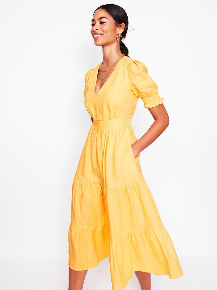 Boden Yellow Anna Tiered Midi Dress - Image 5 of 7