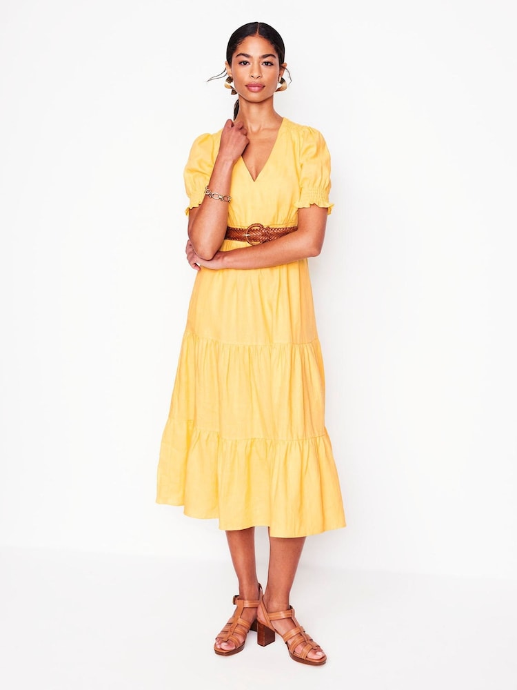Boden Yellow Anna Tiered Midi Dress - Image 6 of 7
