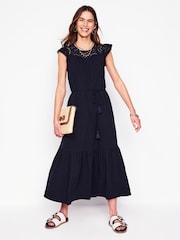 Boden Blue Navy Juliet Broderie 100% Cotton Midi Dress - Image 2 of 6