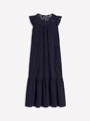Boden Blue Navy Juliet Broderie 100% Cotton Midi Dress - Image 6 of 6