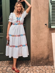 Boden White Anna Tiered Midi Dress - Image 1 of 8