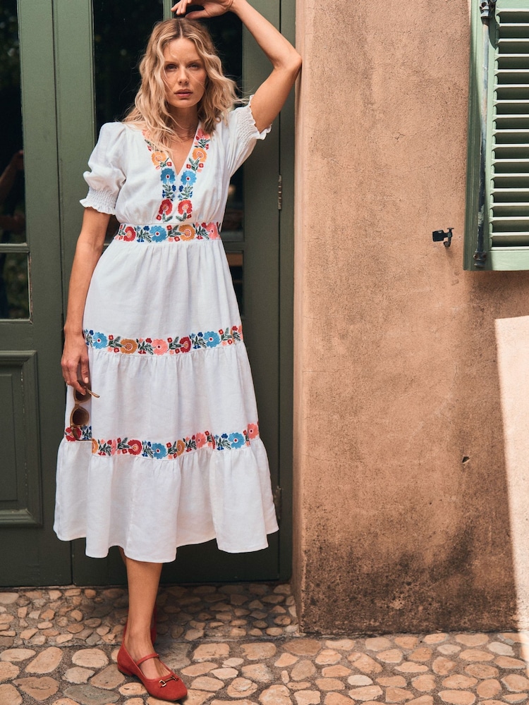 Boden White Anna Tiered Midi Dress - Image 1 of 8