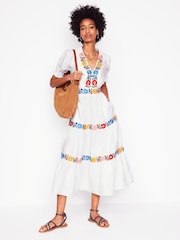 Boden White Anna Tiered Midi Dress - Image 7 of 8