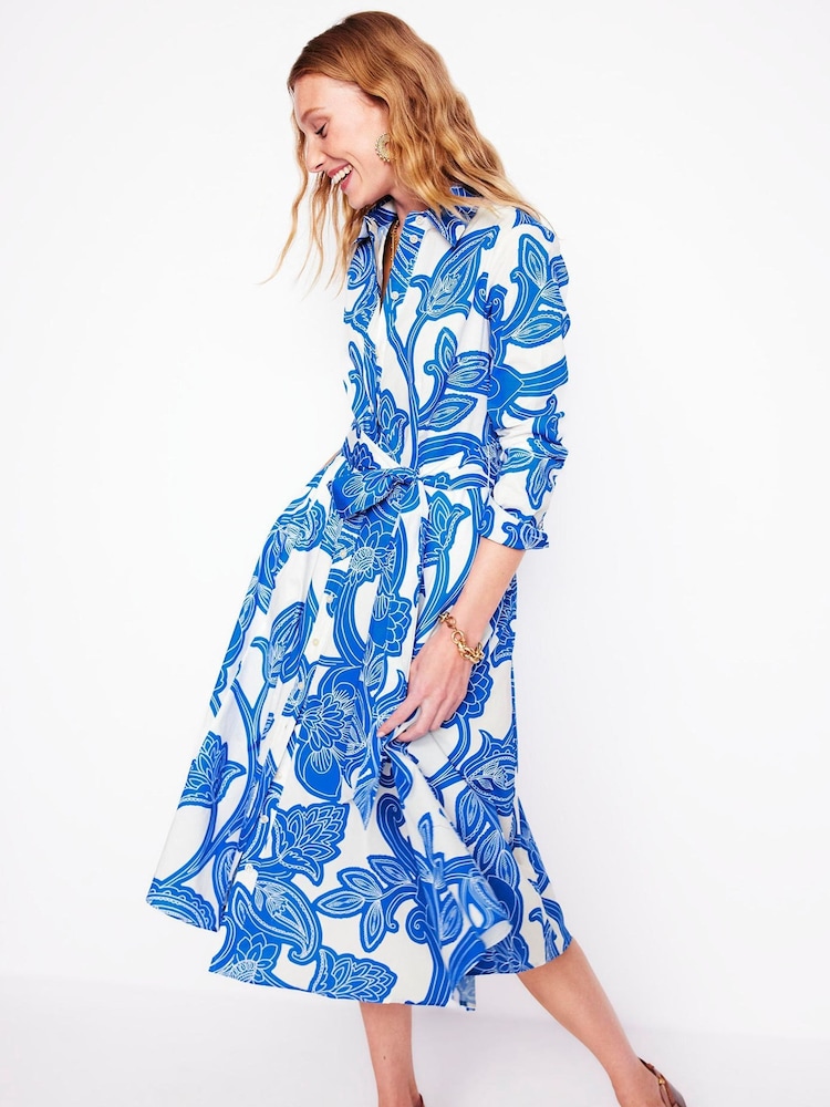 Albastru - Boden Amy 100% Cotton Midi Rochie tip cămașă - Image 4 of 5