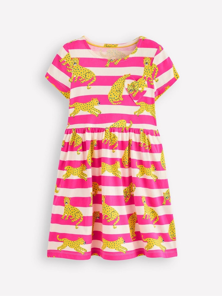 Boden Pink 100% Cotton Heart Pocket Fun Jersey Dress - Image 1 of 3