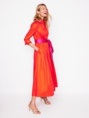 Boden Red Maxi Pleated 100% Cotton Shirt Dress - Image 2 of 6