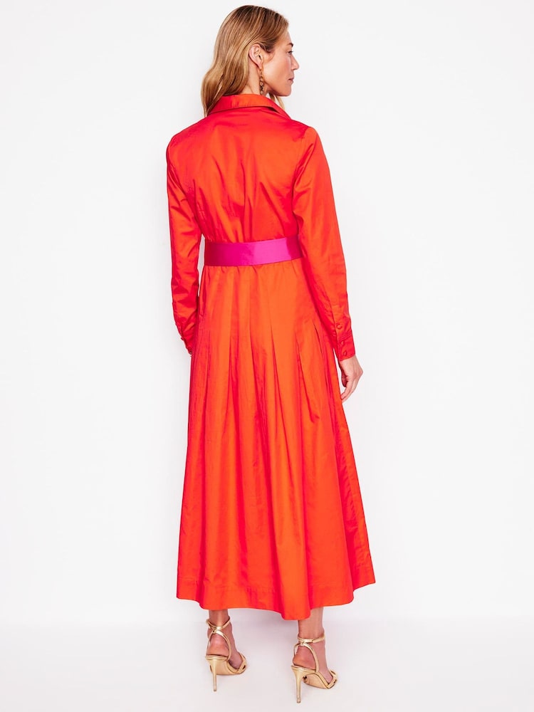 Boden Red Maxi Pleated 100% Cotton Shirt Dress - Image 3 of 6