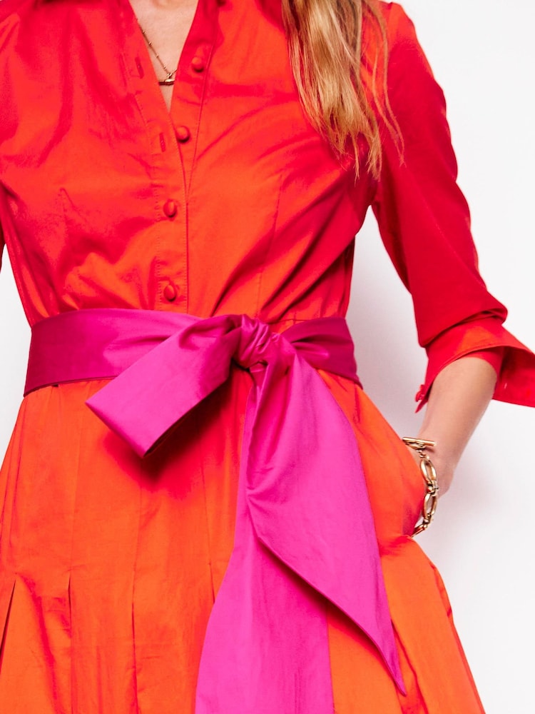 Boden Red Maxi Pleated 100% Cotton Shirt Dress - Image 5 of 6