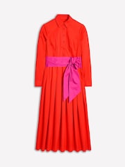 Boden Red Maxi Pleated 100% Cotton Shirt Dress - Image 6 of 6