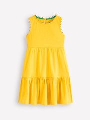 Boden Yellow 100% Cotton Ali Pom Trim Jersey Dress - Image 1 of 3