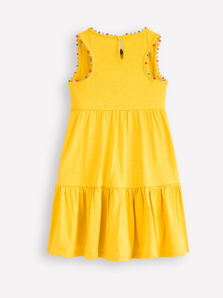 Boden Yellow 100% Cotton Ali Pom Trim Jersey Dress - Image 2 of 3