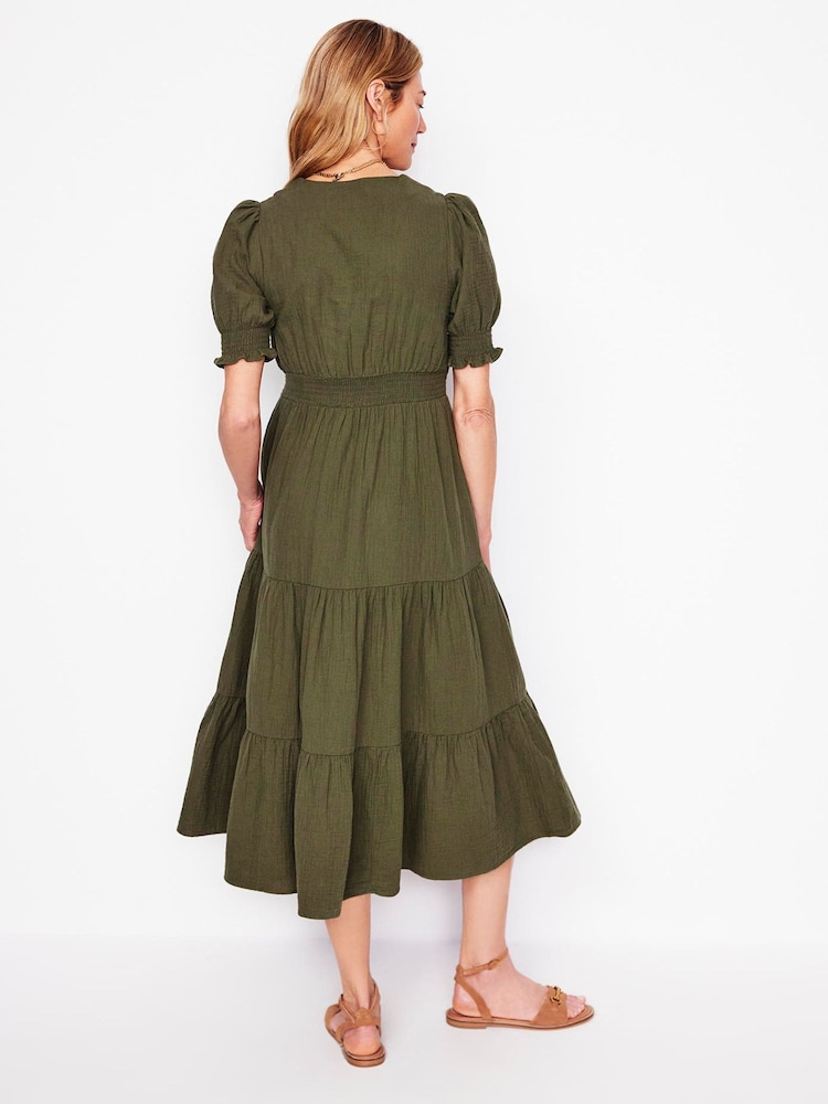 Boden Green 100% Cotton Anna Double Cloth Midi Dress - Image 4 of 6