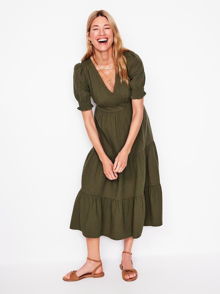 Boden Green 100% Cotton Anna Double Cloth Midi Dress - Image 5 of 6