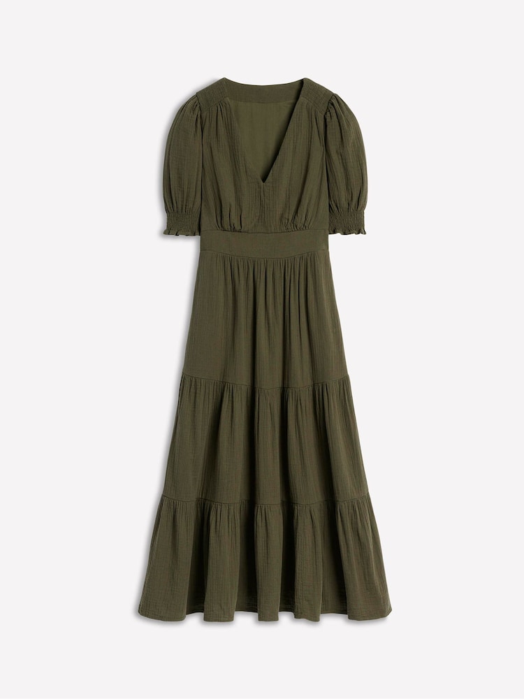Boden Green 100% Cotton Anna Double Cloth Midi Dress - Image 6 of 6