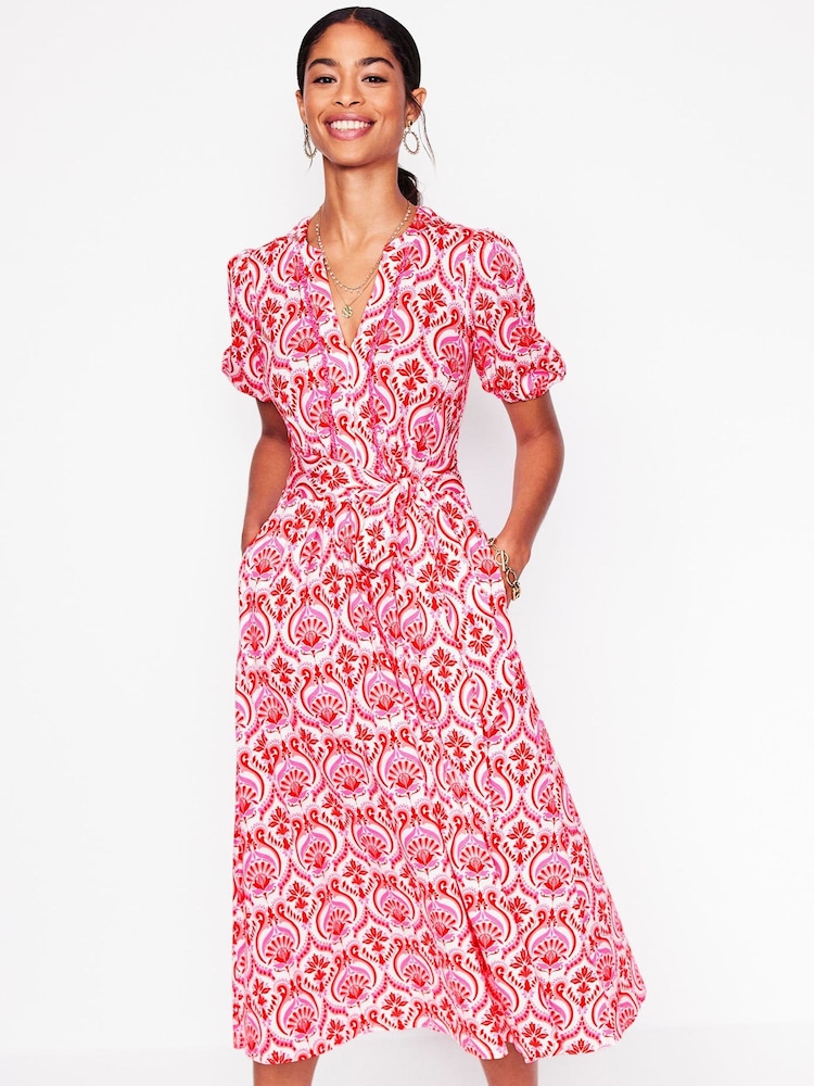 Boden Red Marun Sofia Trim Jersey Midi Dress - Image 2 of 5 Boden Red Marun Sofia Trim Jersey Midi Dress - Image 2 of 5