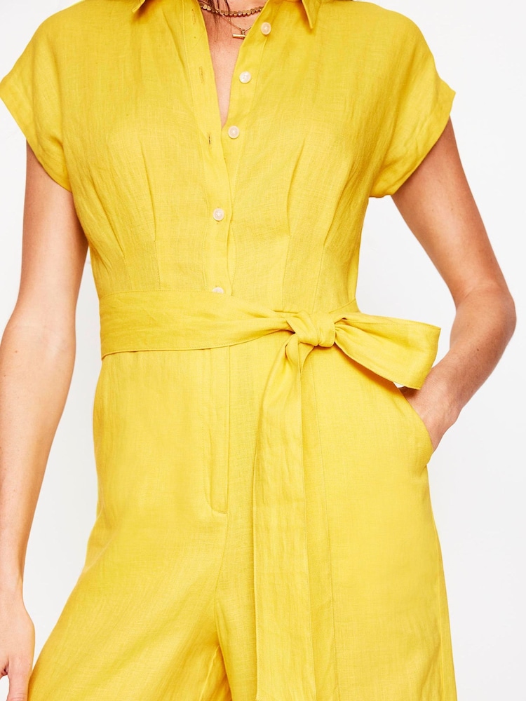 Boden Yellow Colette 100% Linen Jumpsuit - Image 4 of 5