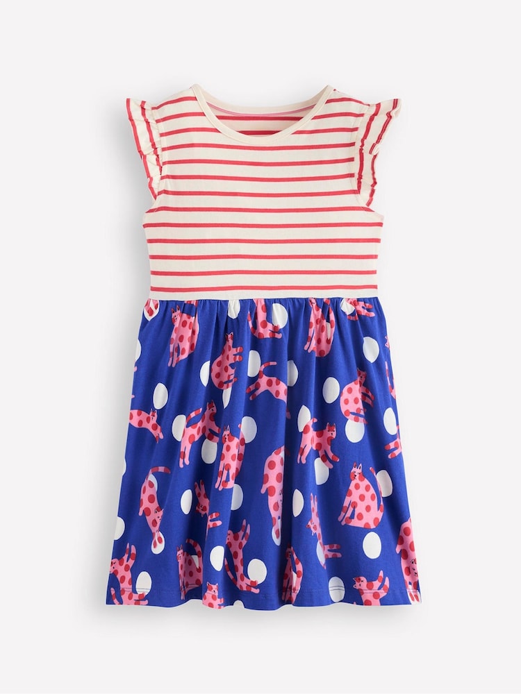 Boden Blue Posie Frill Sleeve 100% Cotton Dress - Image 1 of 3