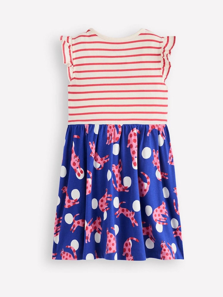 Boden Blue Posie Frill Sleeve 100% Cotton Dress - Image 2 of 3