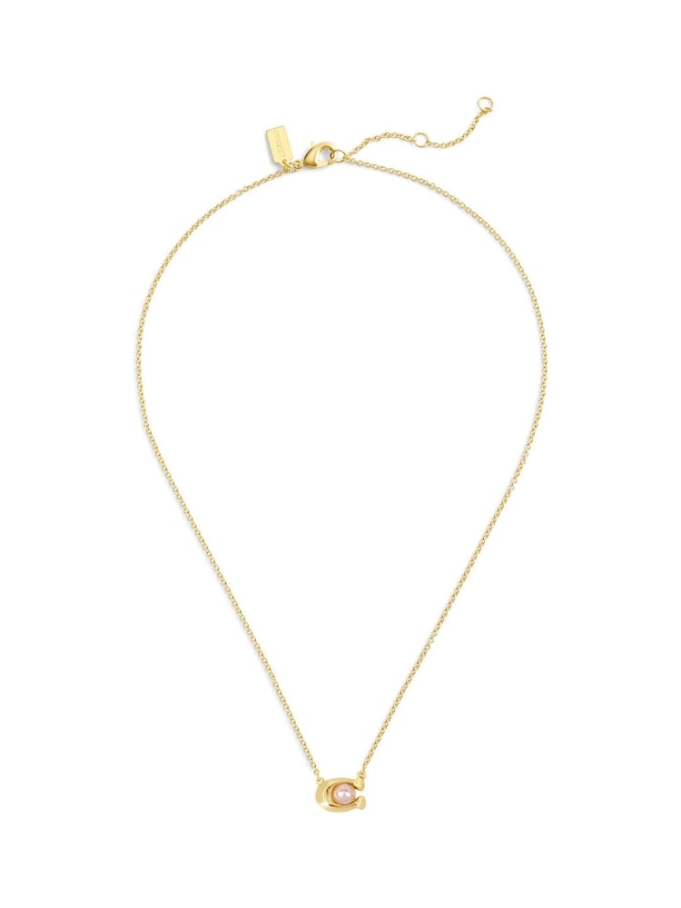 COACH Gold Tone Pearl Signature C Pendant Necklace - Image 1 of 3