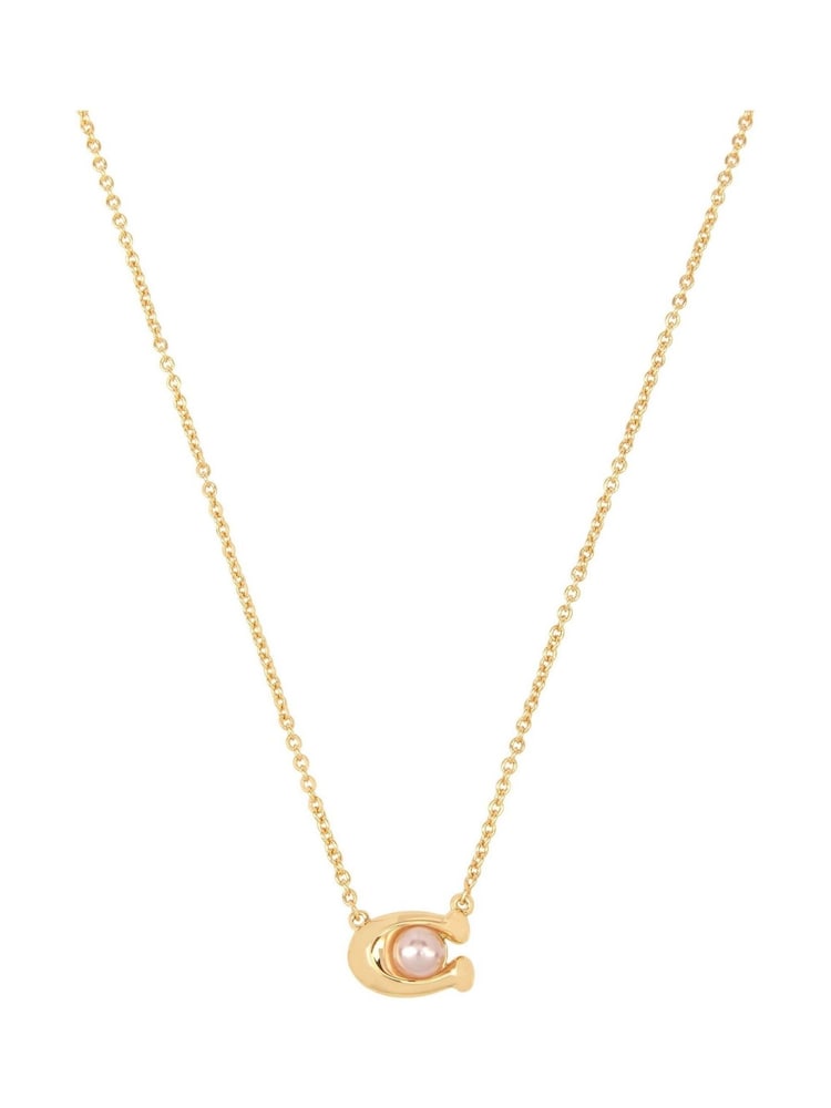 COACH Gold Tone Pearl Signature C Pendant Necklace - Image 2 of 3