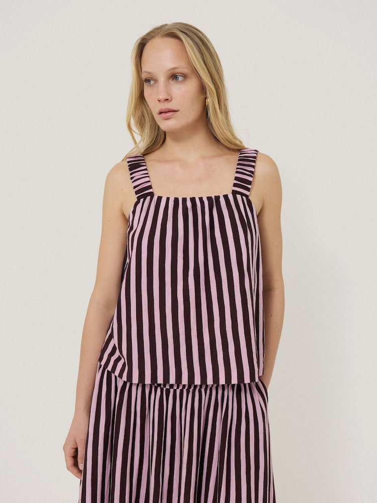 Jigsaw Red 100% Cotton Slub Stripe Cami - Image 2 of 7
