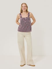 Jigsaw Red 100% Cotton Slub Stripe Cami - Image 4 of 7