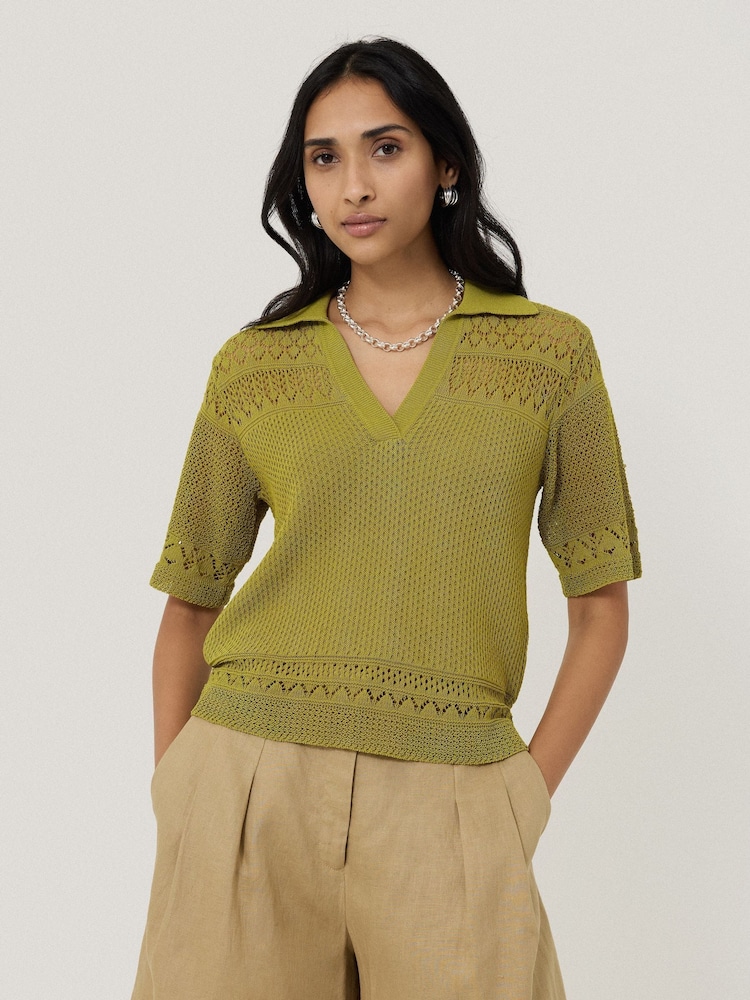 Jigsaw Green Blend Pointelle Polo Shirt - Image 1 of 6