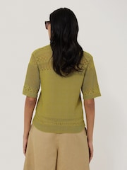 Jigsaw Green Blend Pointelle Polo Shirt - Image 4 of 6