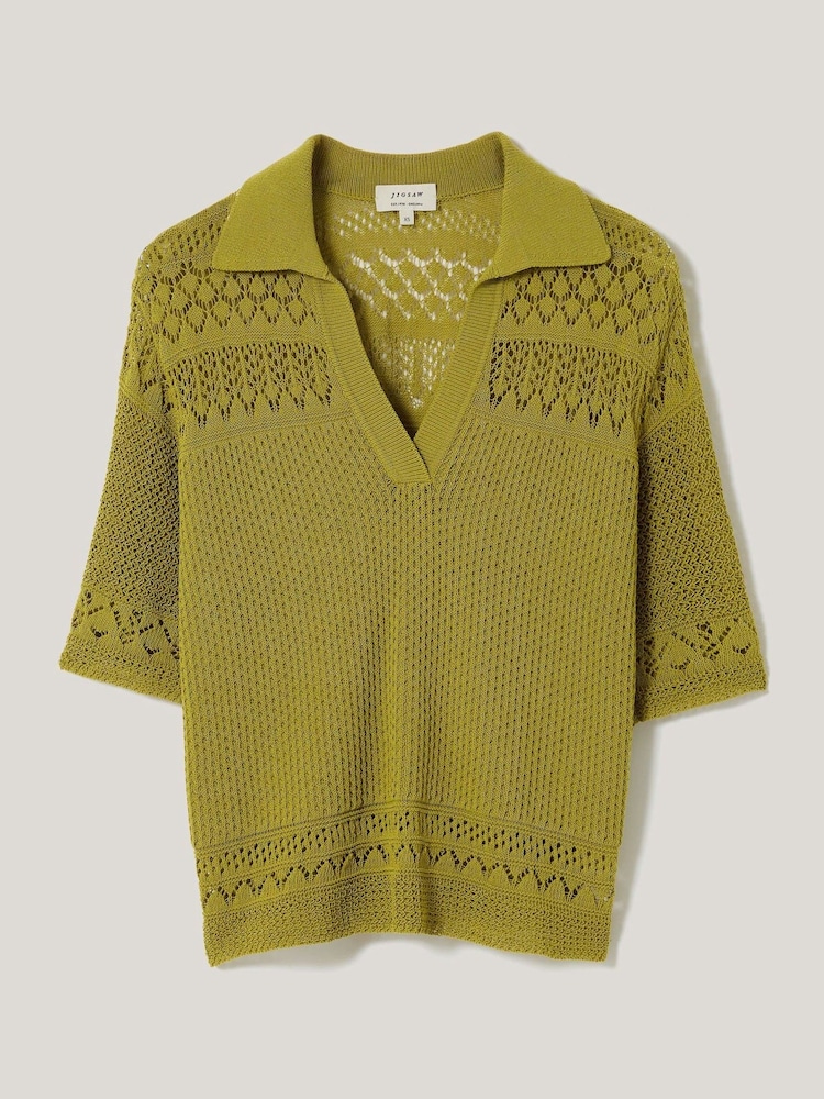 Jigsaw Green Blend Pointelle Polo Shirt - Image 6 of 6