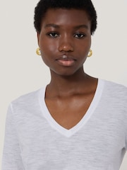 Jigsaw White 100% Cotton Slub V-Neck Long Sleeve T-Shirt - Image 3 of 5