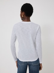 Jigsaw White 100% Cotton Slub V-Neck Long Sleeve T-Shirt - Image 4 of 5