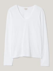 Jigsaw White 100% Cotton Slub V-Neck Long Sleeve T-Shirt - Image 5 of 5