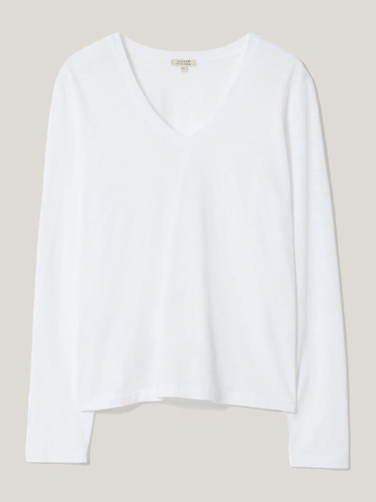 Jigsaw White 100% Cotton Slub V-Neck Long Sleeve T-Shirt - Image 5 of 5