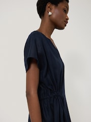 Jigsaw Blue 100% Linen Channel Midi Dress - Image 5 of 6