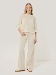 Jigsaw Cream 100% Cotton Floral Applique Knit Top - Image 3 of 7