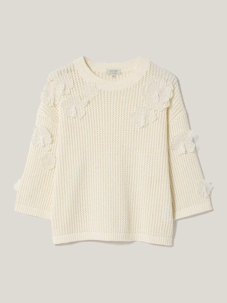 Jigsaw Cream 100% Cotton Floral Applique Knit Top - Image 7 of 7