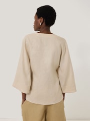 Jigsaw Cream 100% Linen Wrap Front Top - Image 3 of 7