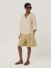 Jigsaw Cream 100% Linen Wrap Front Top - Image 5 of 7