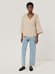 Jigsaw Cream 100% Linen Wrap Front Top - Image 6 of 7