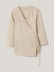 Jigsaw Cream 100% Linen Wrap Front Top - Image 7 of 7