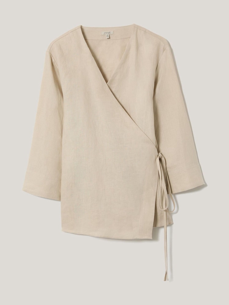 Jigsaw Cream 100% Linen Wrap Front Top - Image 7 of 7