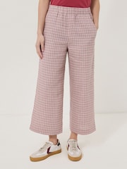 Jigsaw Pink Mara 100% Linen Checked Trousers - Image 1 of 7