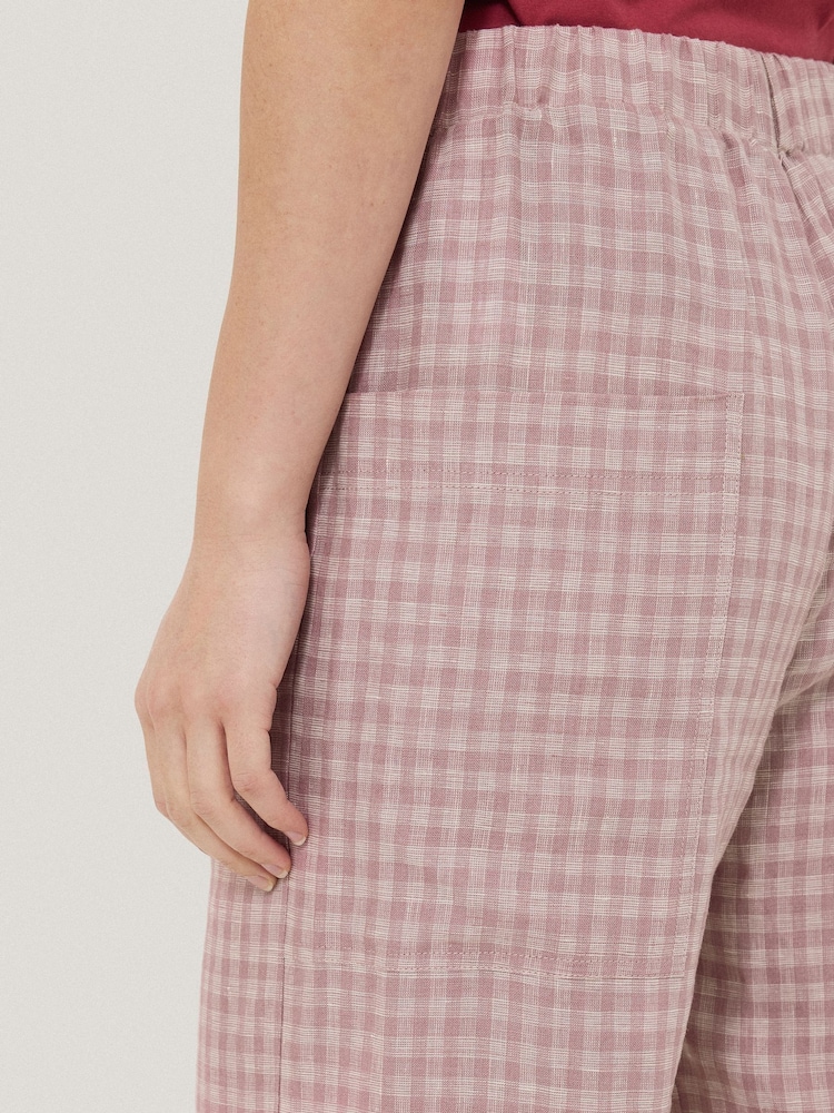 Jigsaw Pink Mara 100% Linen Checked Trousers - Image 2 of 7