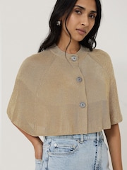 Jigsaw Gold Sparkly Knitted Cape Poncho - Image 2 of 6