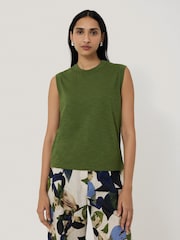 Jigsaw Green 100% Cotton Slub Tank Top - Image 2 of 5