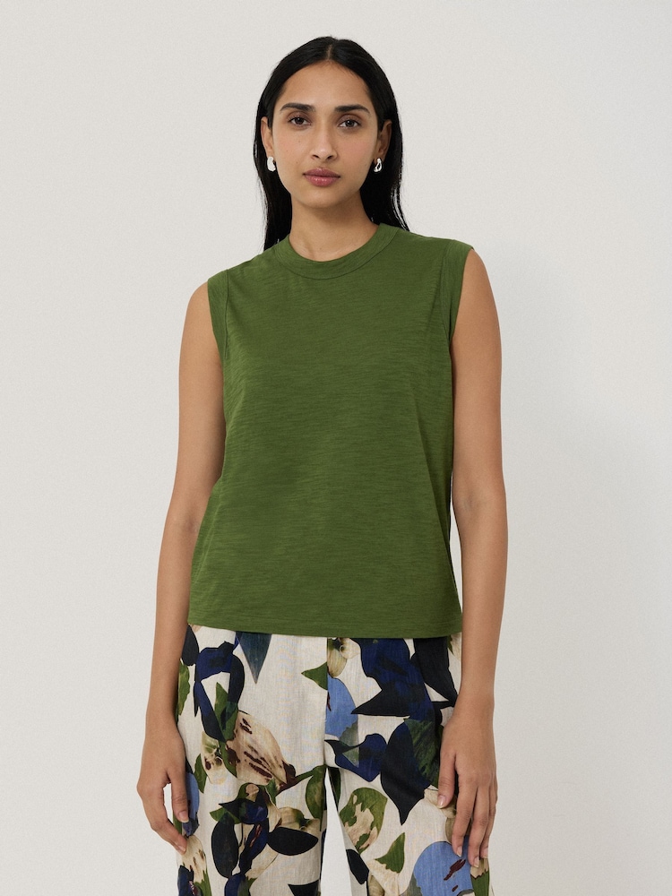 Jigsaw Green 100% Cotton Slub Tank Top - Image 2 of 5