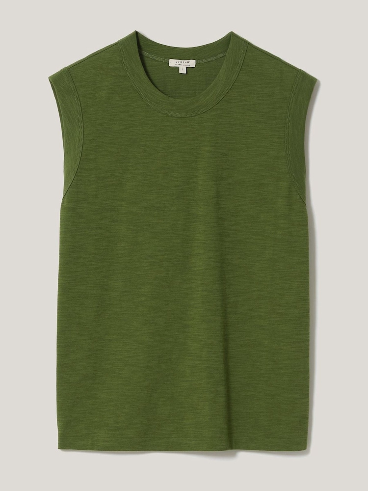 Jigsaw Green 100% Cotton Slub Tank Top - Image 5 of 5
