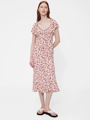 GapStudio Pink Print Print V-Neck Midi Dress - Image 1 of 7
