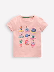 Boden Pink Puff Sleeve Superstitch 100% Cotton T-Shirt - Image 1 of 3