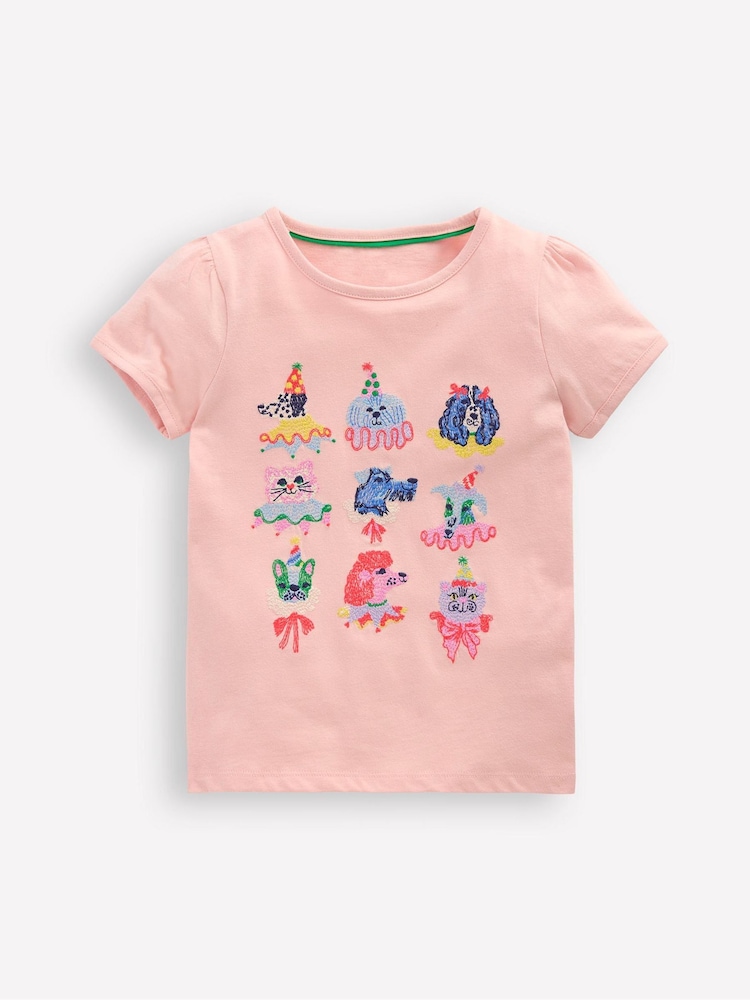 Boden Pink Puff Sleeve Superstitch 100% Cotton T-Shirt - Image 1 of 3